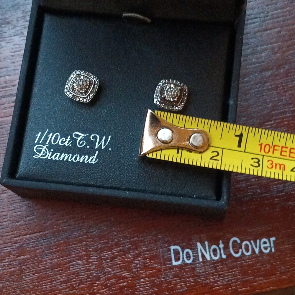 Sterling Silver Diamond Earrings - Picture 2 of 4